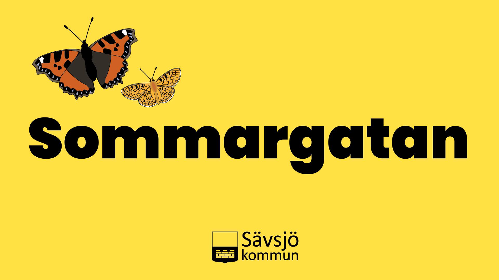 Text Sommargatan, fjärilar och logga Sävsjö kommun.