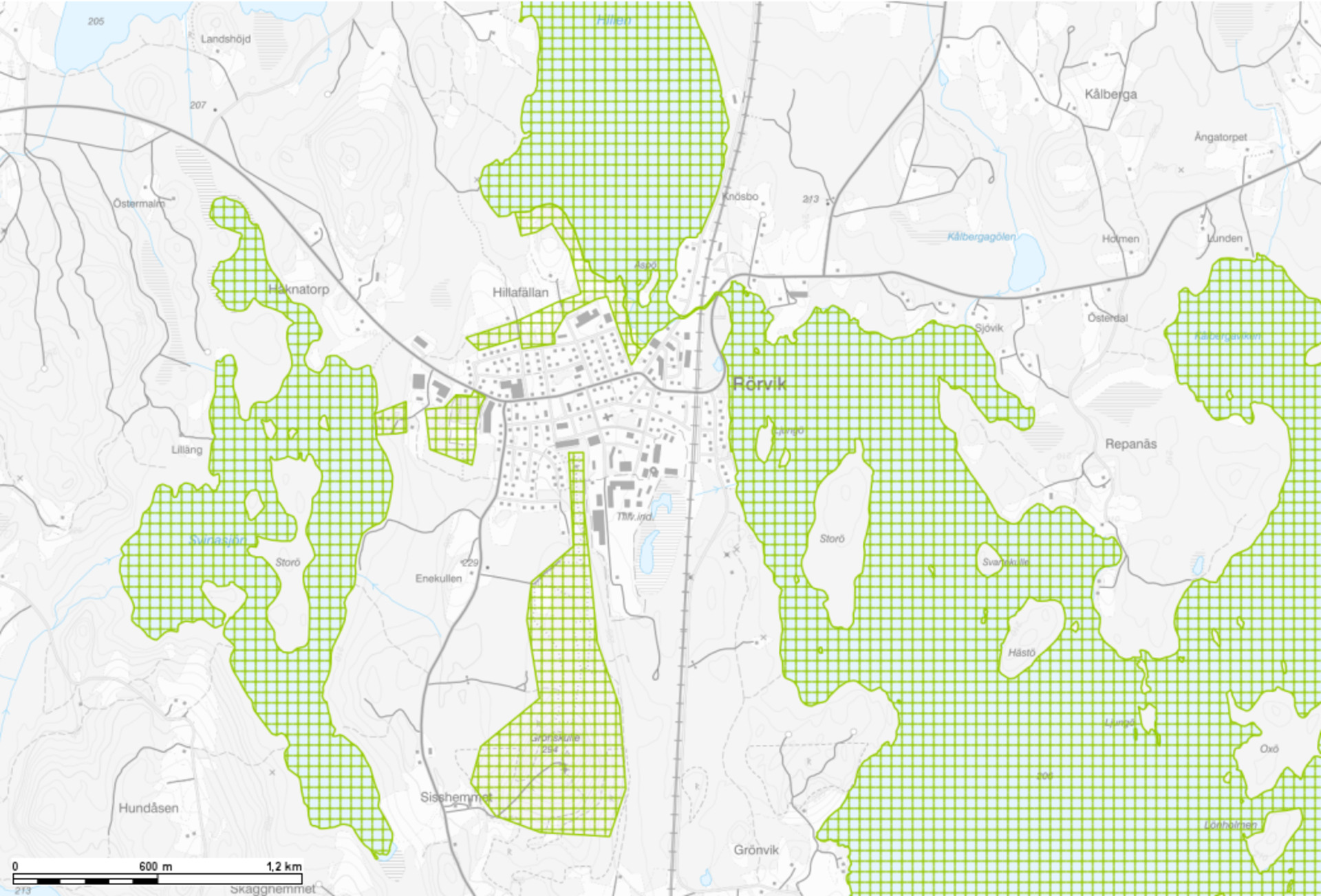 Karta över kommunintressen för friluftslivet i Rörvik. 